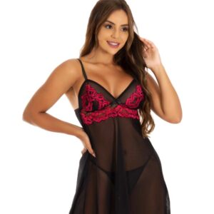 🌹 Camisola com Renda Bicolor – Geisa | Sensualidade & Sofisticação