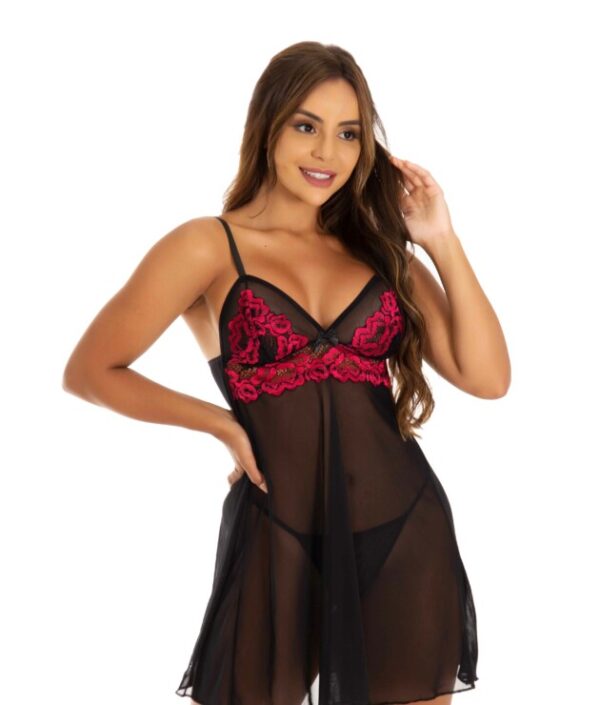 🌹 Camisola com Renda Bicolor – Geisa | Sensualidade & Sofisticação
